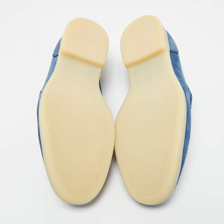 Pre Owned Gucci Blue Suede Horsebit Slip On Loafers Size 42.5