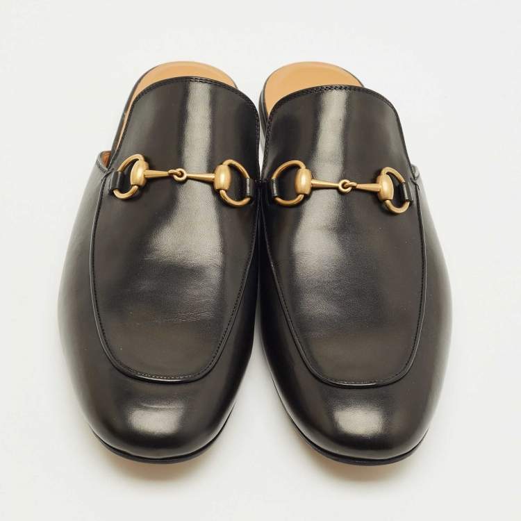 Pre Owned حذاء فلات برينستاون جلد أسود غوتشي مقاس 43.5