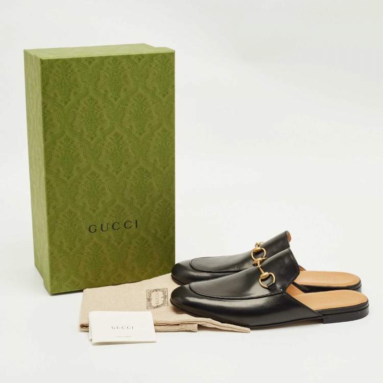 Pre Owned حذاء فلات برينستاون جلد أسود غوتشي مقاس 43.5