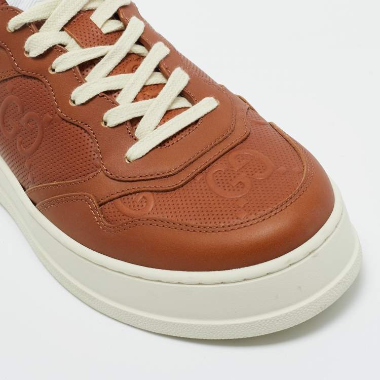 Pre Owned Gucci Brown Jumbo GG Embossed Leather Chunky B Sneakers Size 41.5