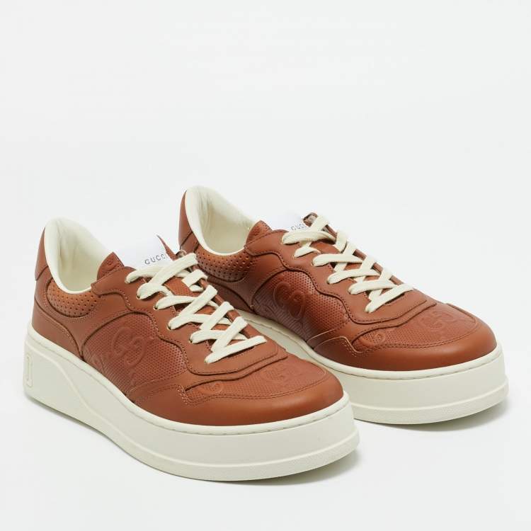 Pre Owned Gucci Brown Jumbo GG Embossed Leather Chunky B Sneakers Size 41.5