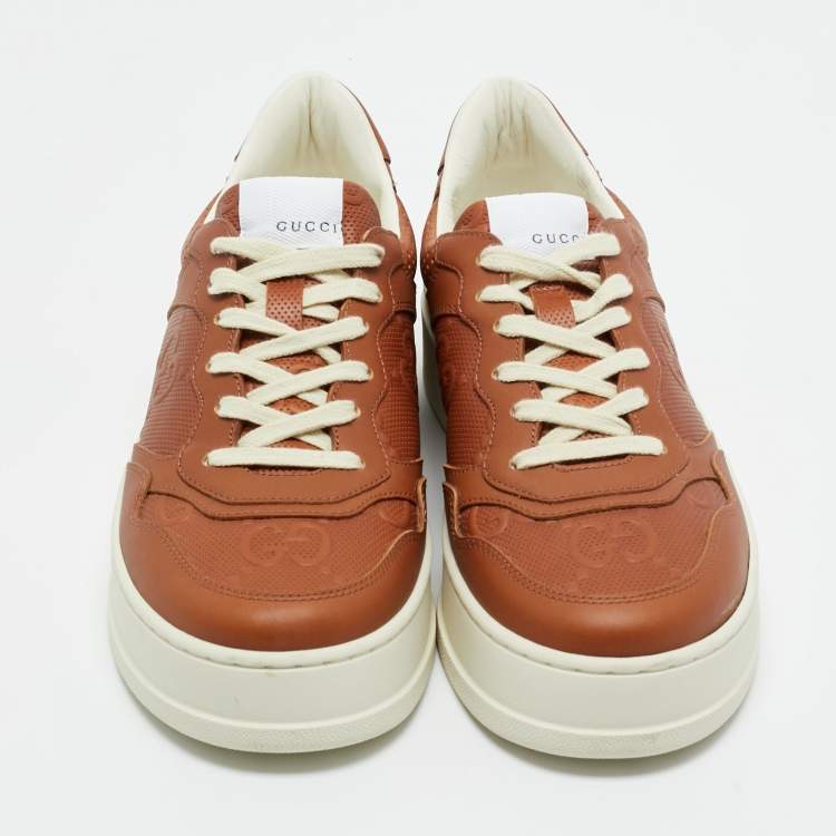 Pre Owned Gucci Brown Jumbo GG Embossed Leather Chunky B Sneakers Size 41.5