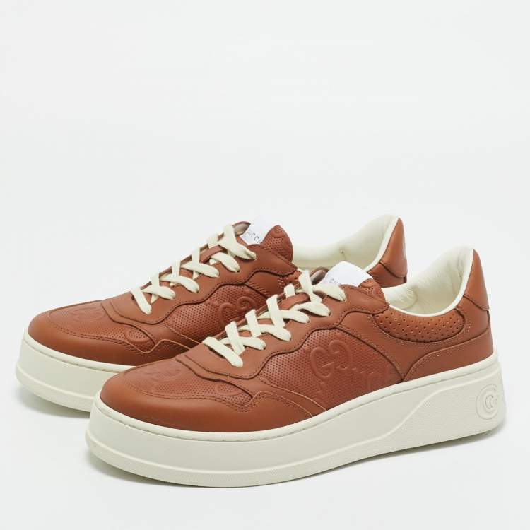 Pre Owned Gucci Brown Jumbo GG Embossed Leather Chunky B Sneakers Size 41.5
