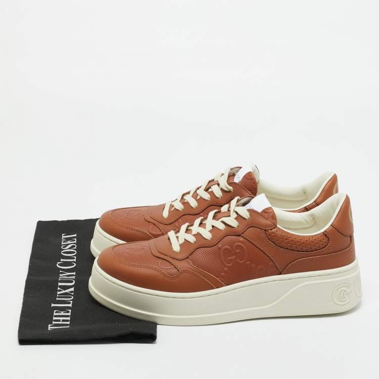Pre Owned Gucci Brown Jumbo GG Embossed Leather Chunky B Sneakers Size 41.5
