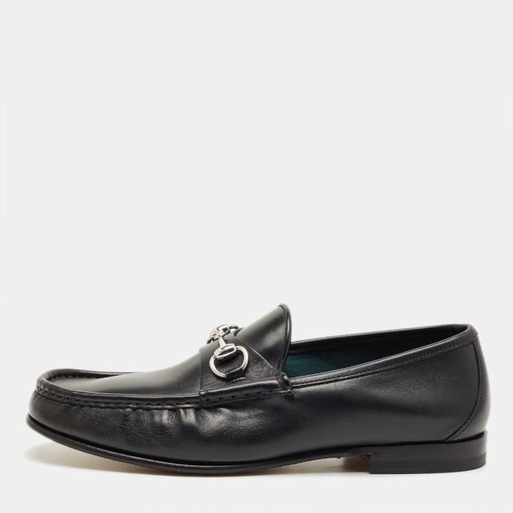Pre Owned Gucci Black Leather 1953 Horsebit Loafers Size 42