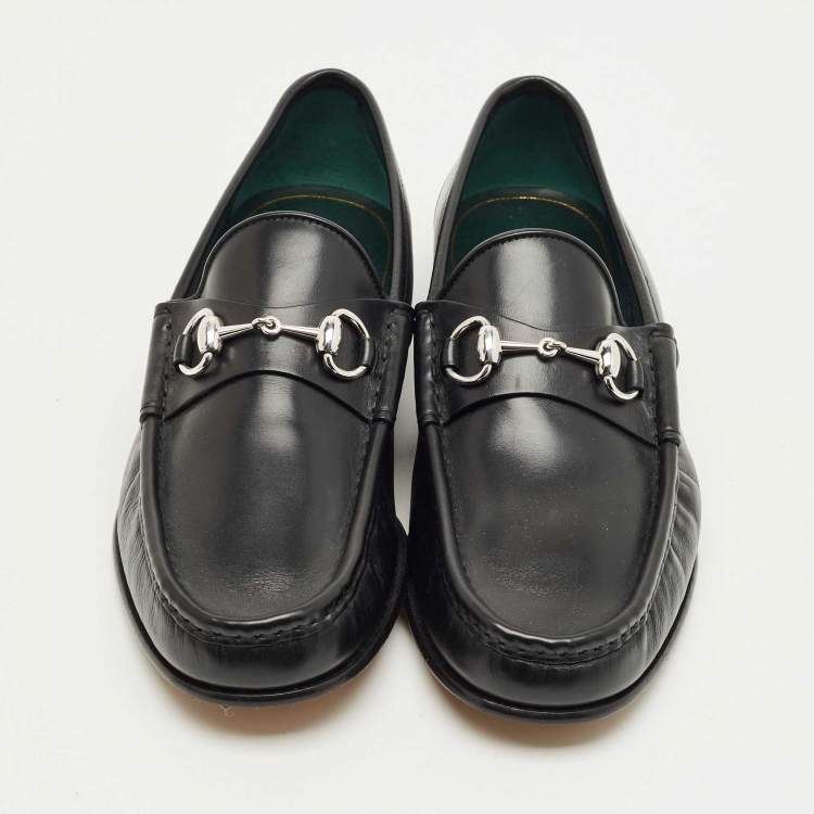 Pre Owned Gucci Black Leather 1953 Horsebit Loafers Size 42