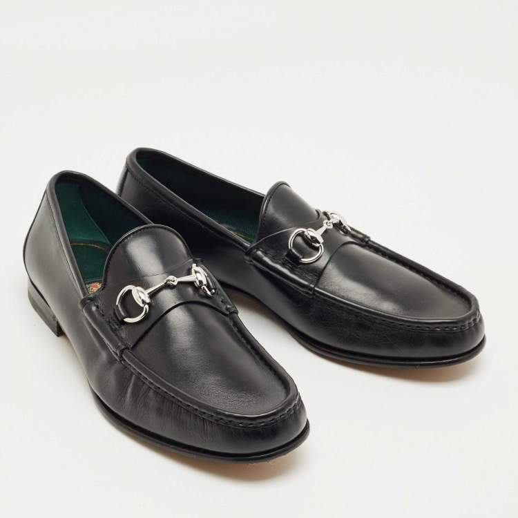 Pre Owned Gucci Black Leather 1953 Horsebit Loafers Size 42