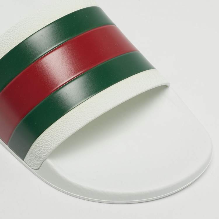 Pre Owned Gucci White Rubber Pursuit 72 Pool Slides Size 42