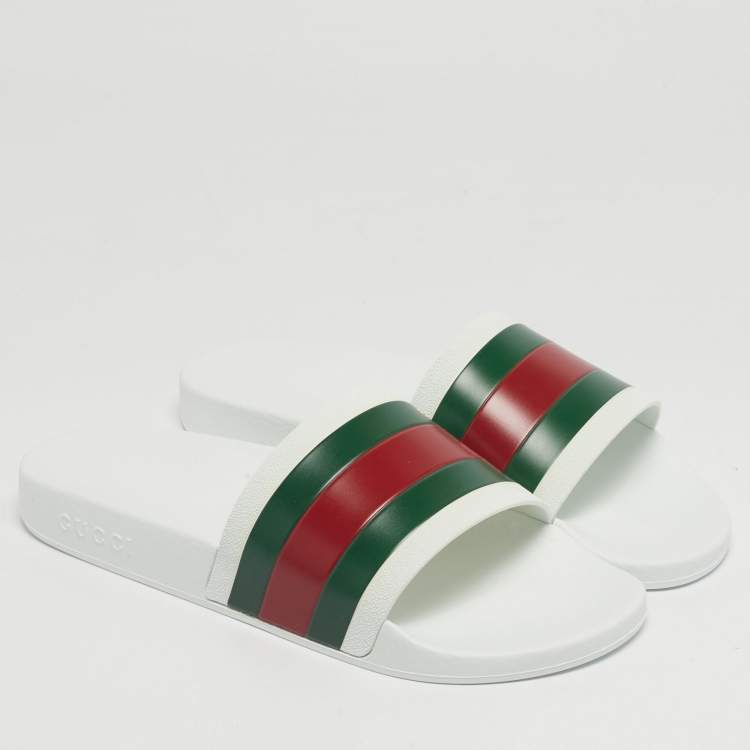 Pre Owned Gucci White Rubber Pursuit 72 Pool Slides Size 42