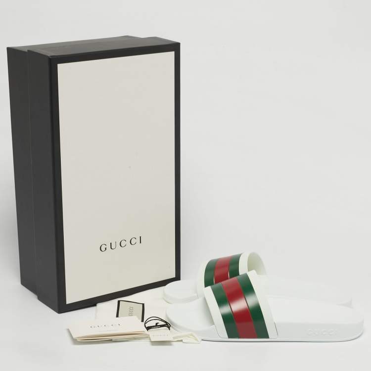 Pre Owned Gucci White Rubber Pursuit 72 Pool Slides Size 42