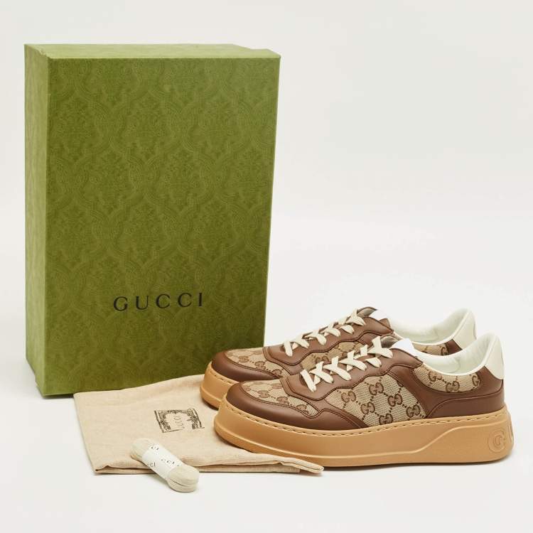 مملوكة مسبقًا Gucci Beige/Brown GG Canvas and Leather Chunky B Sneakers Size 43