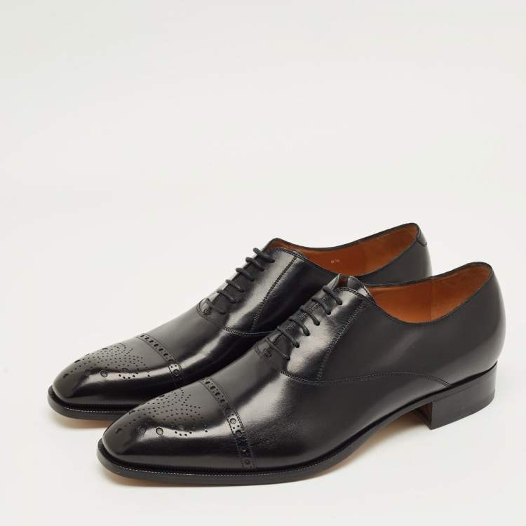Pre Owned Gucci Black Leather Brogue Oxfords Size 43.5
