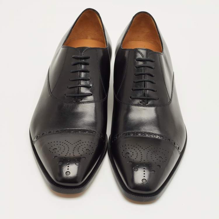 Pre Owned Gucci Black Leather Brogue Oxfords Size 43.5
