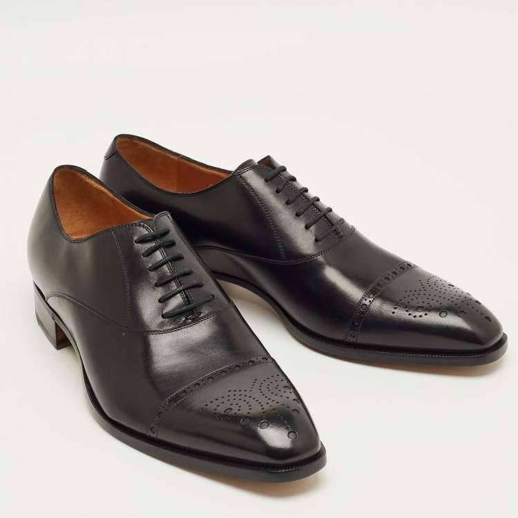Pre Owned Gucci Black Leather Brogue Oxfords Size 43.5