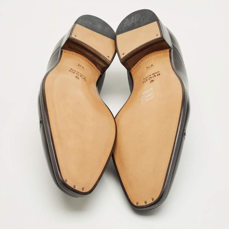 Pre Owned Gucci Black Leather Brogue Oxfords Size 43.5