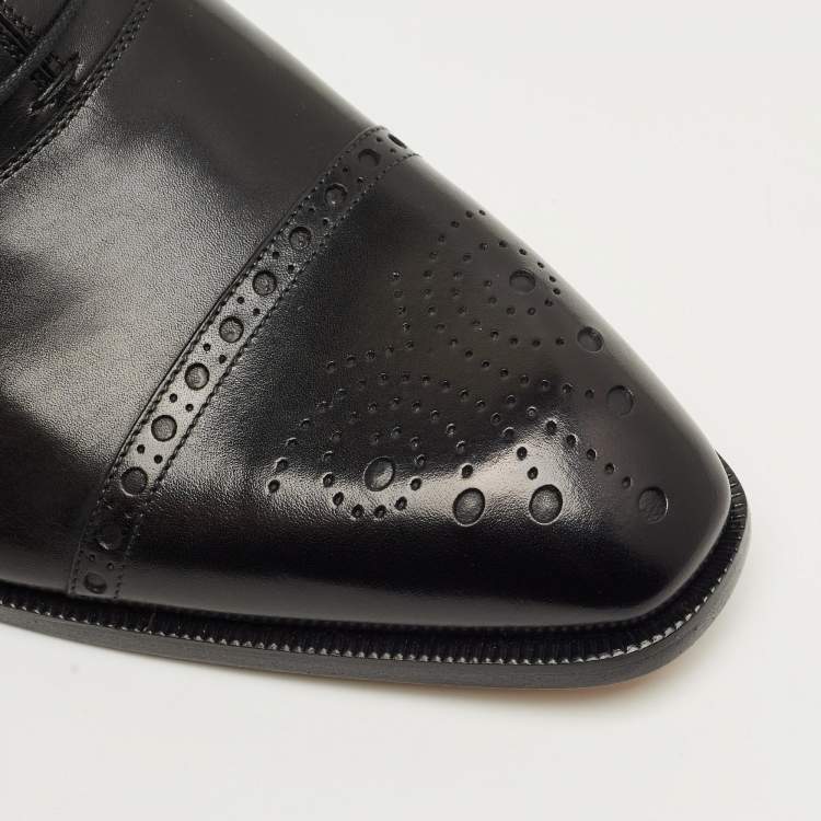 Pre Owned Gucci Black Leather Brogue Oxfords Size 43.5