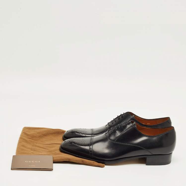 Pre Owned Gucci Black Leather Brogue Oxfords Size 43.5