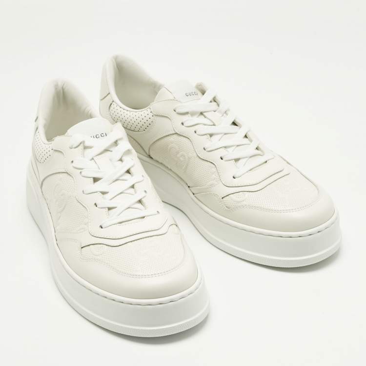 Pre Owned Gucci Off White Jumbo GG Leather Chunky B Sneakers Size 44.5