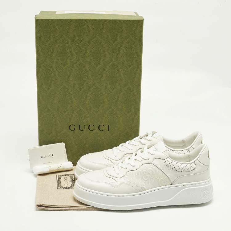 Pre Owned Gucci Off White Jumbo GG Leather Chunky B Sneakers Size 44.5