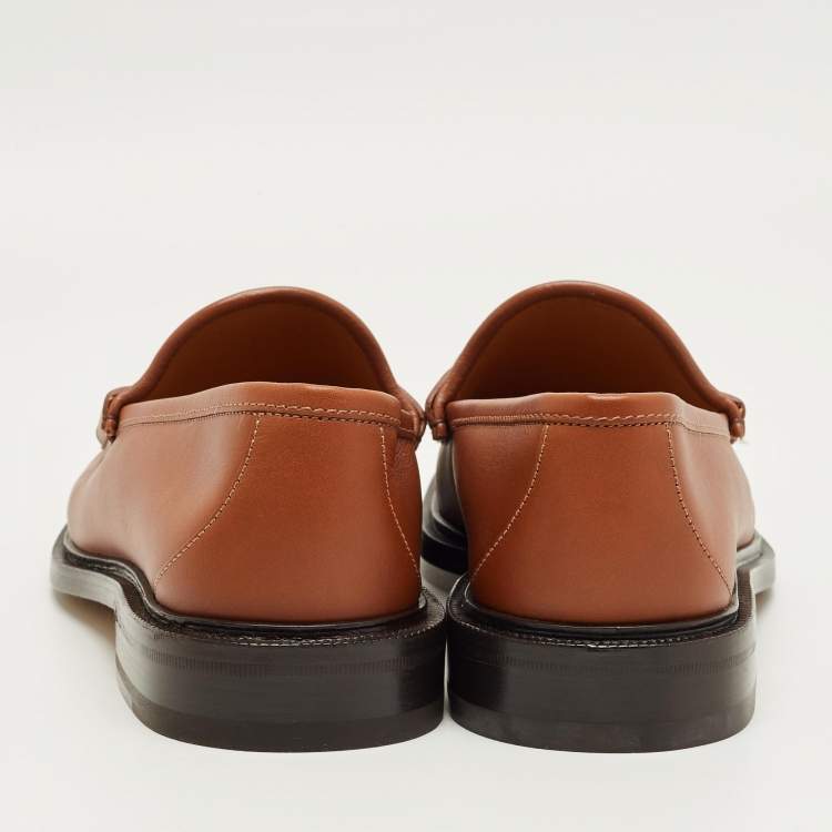 Pre Owned Gucci Brown Leather Horsebit Slip On Loafers Size 42