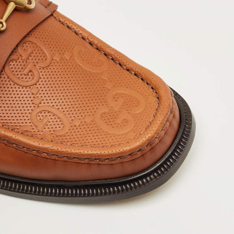 Pre Owned Gucci Brown Leather Horsebit Slip On Loafers Size 42