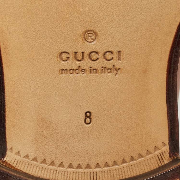 Pre Owned Gucci Brown Leather Horsebit Slip On Loafers Size 42