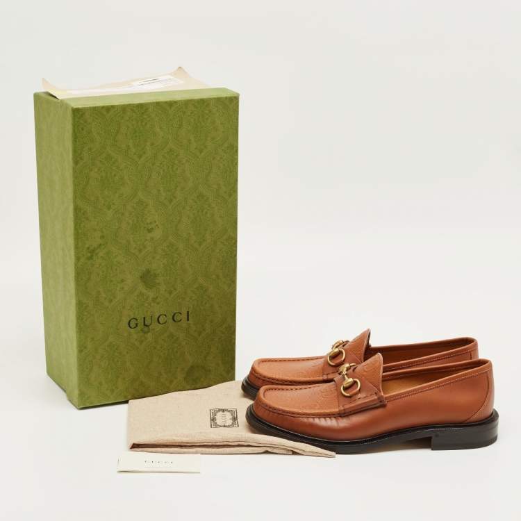 Pre Owned Gucci Brown Leather Horsebit Slip On Loafers Size 42