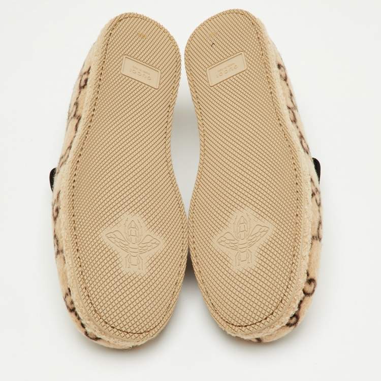 Pre Owned Gucci Fria Horsebit Size 44.5 Beige/Black Wool GG Slip On Loafers