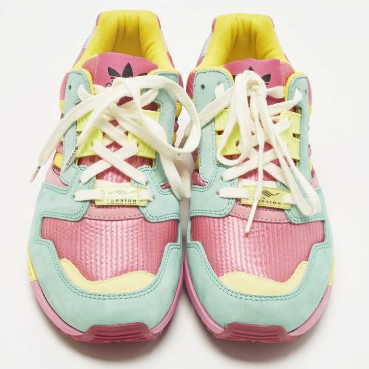 Pre Owned Gucci ZX 8000 Size 37.5 Multicolor Fabric and Suede Lace Up Sneakers