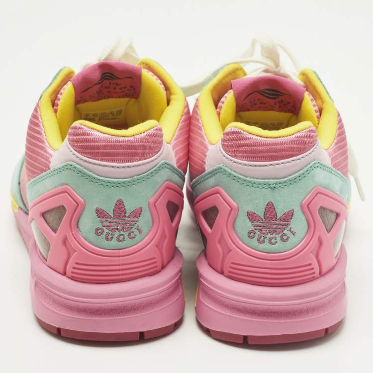 Pre Owned Gucci ZX 8000 Size 37.5 Multicolor Fabric and Suede Lace Up Sneakers