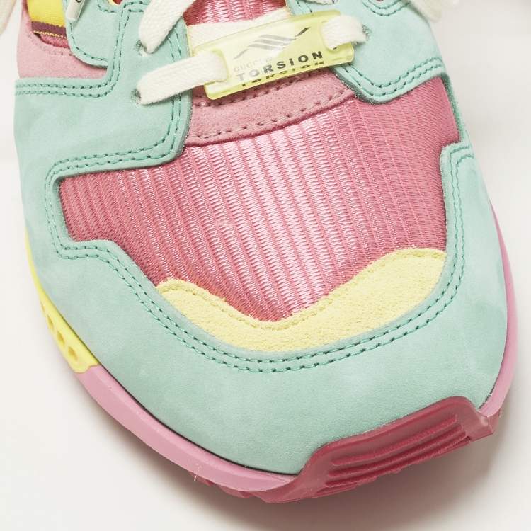 Pre Owned Gucci ZX 8000 Size 37.5 Multicolor Fabric and Suede Lace Up Sneakers