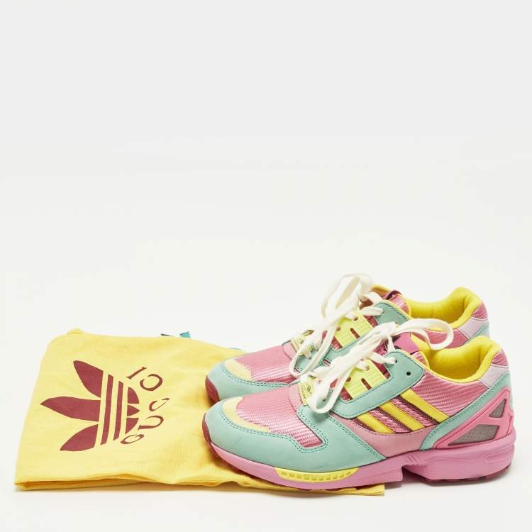 Pre Owned Gucci ZX 8000 Size 37.5 Multicolor Fabric and Suede Lace Up Sneakers