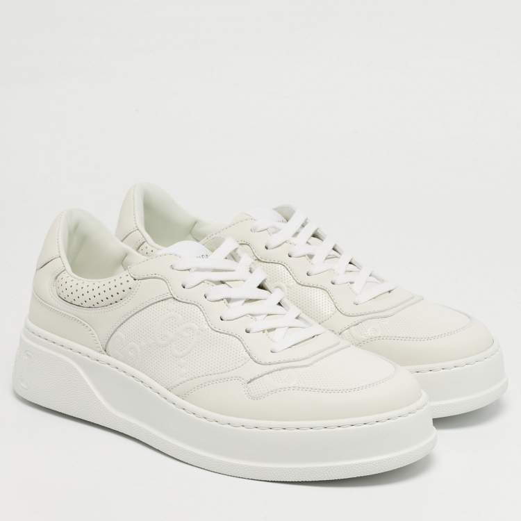 Pre Owned Gucci Chunky B Size 41.5 White GG Leather Low Top Sneakers