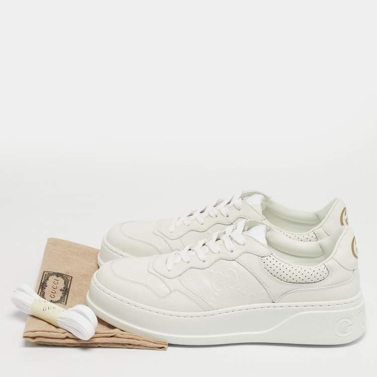 Pre Owned Gucci Chunky B Size 41.5 White GG Leather Low Top Sneakers