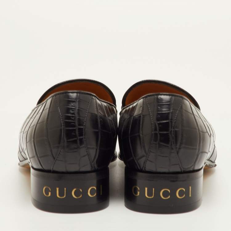 مملوكة مسبقًا Gucci Size 41.5 Black Crocodile Leather Fringe Tassel Slip On Loafers