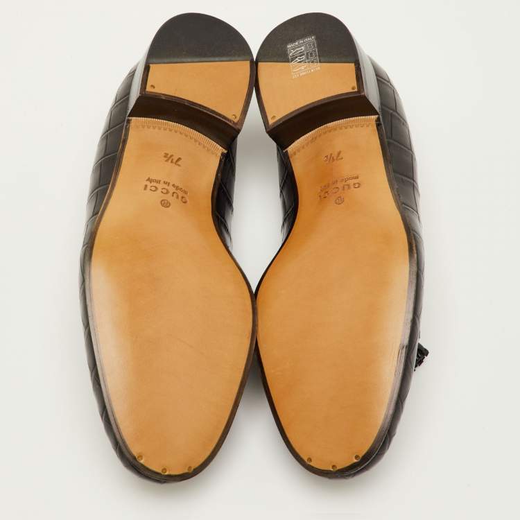 مملوكة مسبقًا Gucci Size 41.5 Black Crocodile Leather Fringe Tassel Slip On Loafers