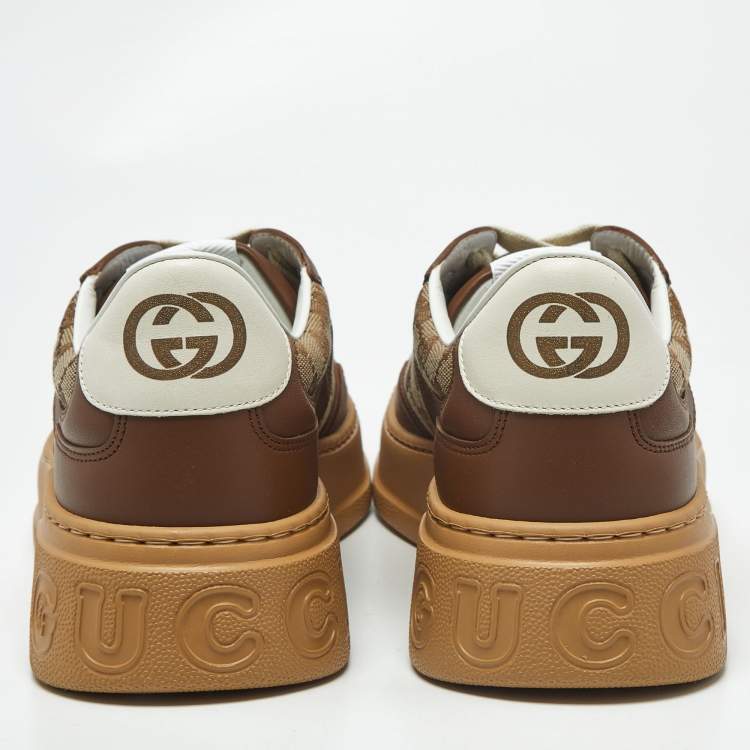 مملوكة مسبقًا Gucci GG Supreme Size 44 Brown Canvas and Leather Lace Up Sneakers