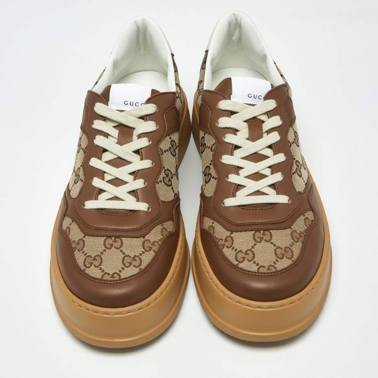 مملوكة مسبقًا Gucci GG Supreme Size 44 Brown Canvas and Leather Lace Up Sneakers