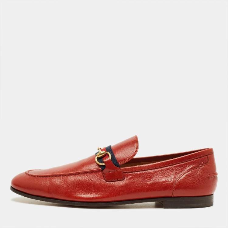 Pre Owned Gucci Horsebit Size 43.5 Orange Leather Penny Loafers