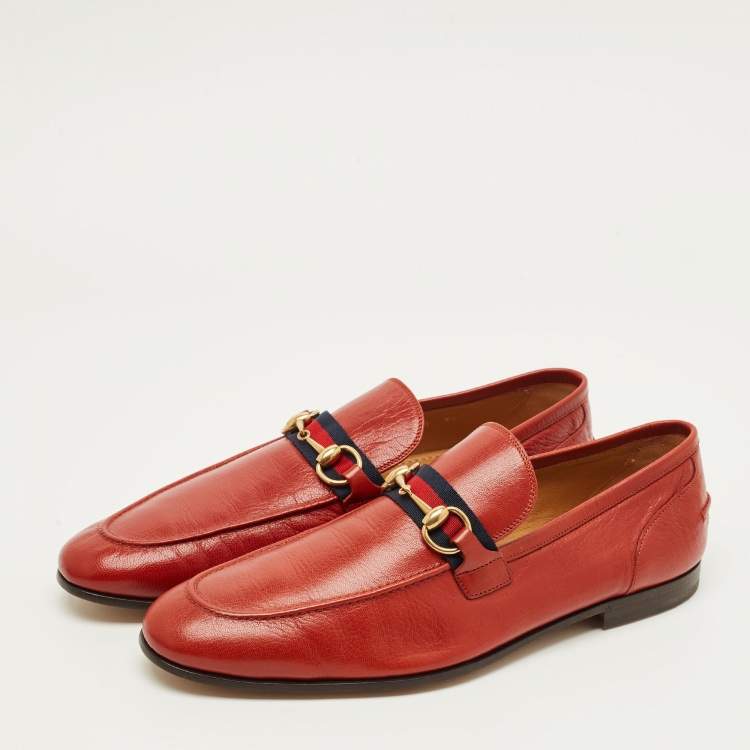 Pre Owned Gucci Horsebit Size 43.5 Orange Leather Penny Loafers