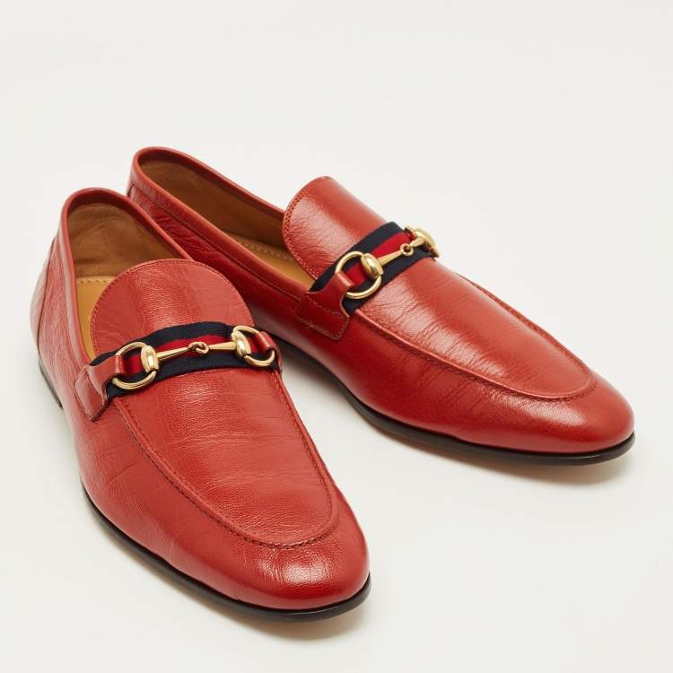Pre Owned Gucci Horsebit Size 43.5 Orange Leather Penny Loafers