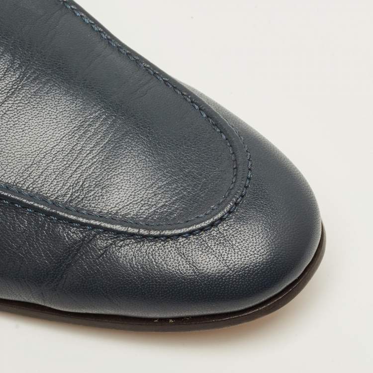 Pre Owned Gucci Horsebit Size 43.5 Blue Leather Penny Loafers