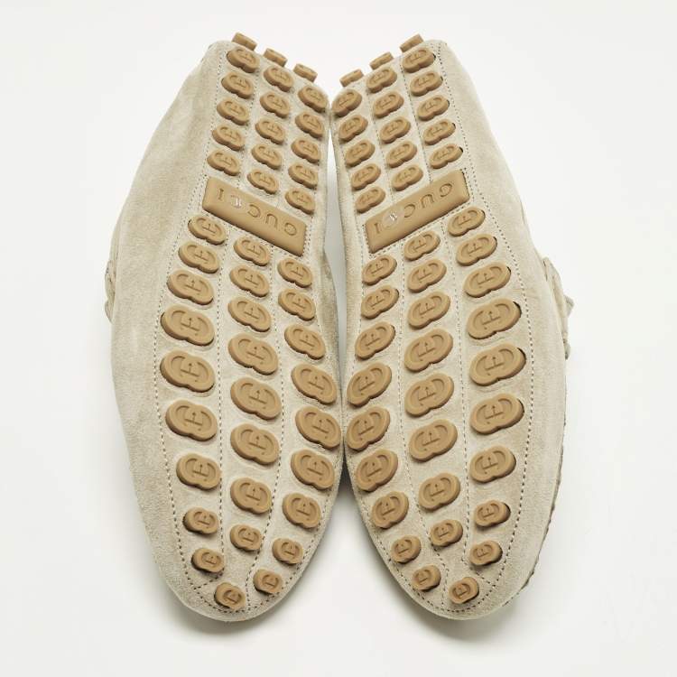 Pre Owned Gucci Horsebit Size 45 Beige Suede Driver Loafers