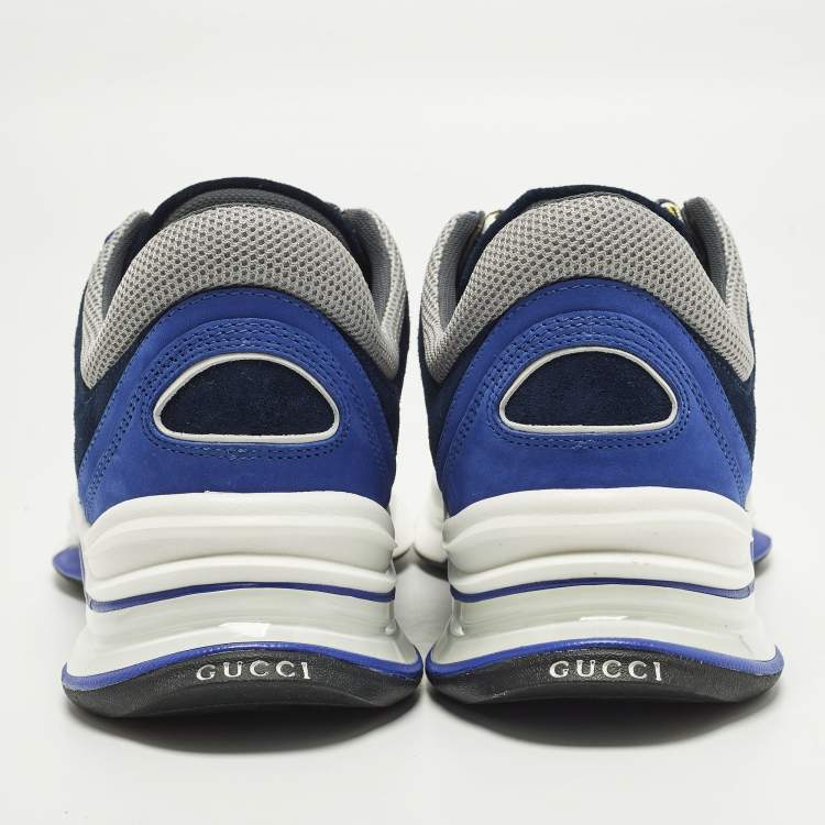 Pre Owned Gucci Run Size 41.5 Blue/Grey Nubuck Leather and Mesh Low Top Sneakers