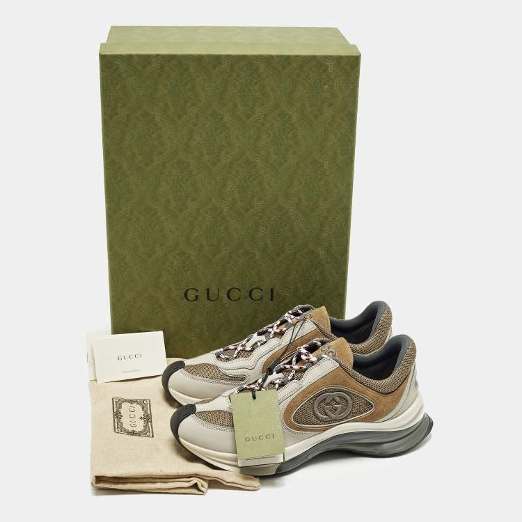 مملوكة مسبقًا حذاء رياضي غوتشي قماش محبوك أبيض للجري مقاس 43.5