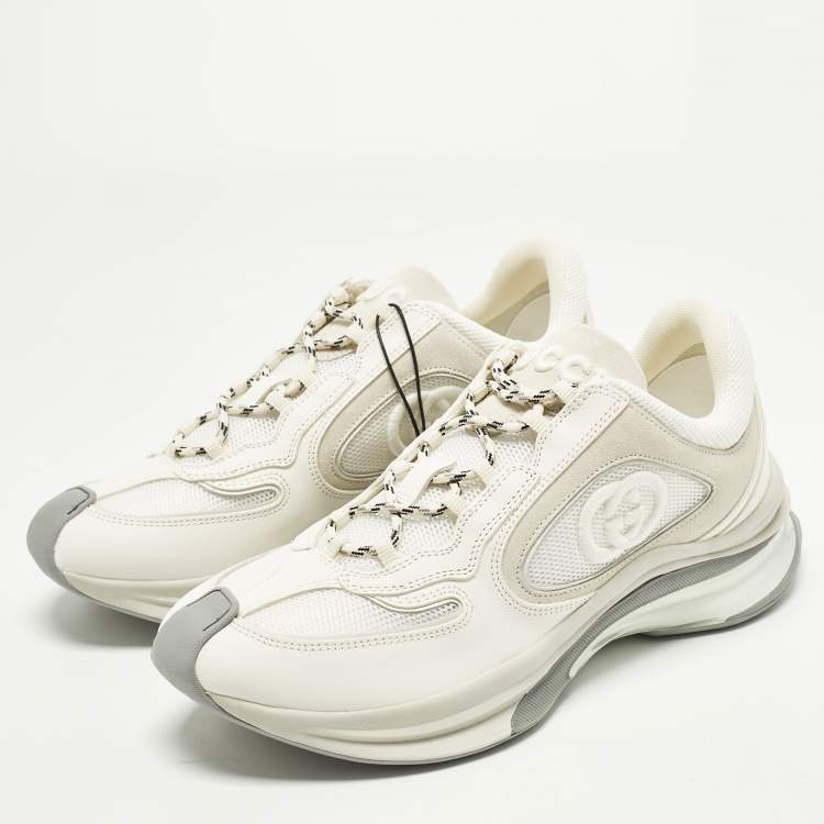 مملوكة مسبقًا حذاء رياضي غوتشي قماش محبوك أبيض للجري مقاس 43.5