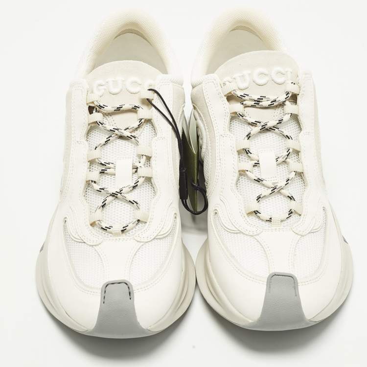 مملوكة مسبقًا حذاء رياضي غوتشي قماش محبوك أبيض للجري مقاس 43.5