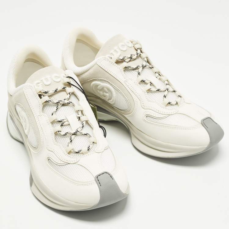 مملوكة مسبقًا حذاء رياضي غوتشي قماش محبوك أبيض للجري مقاس 43.5