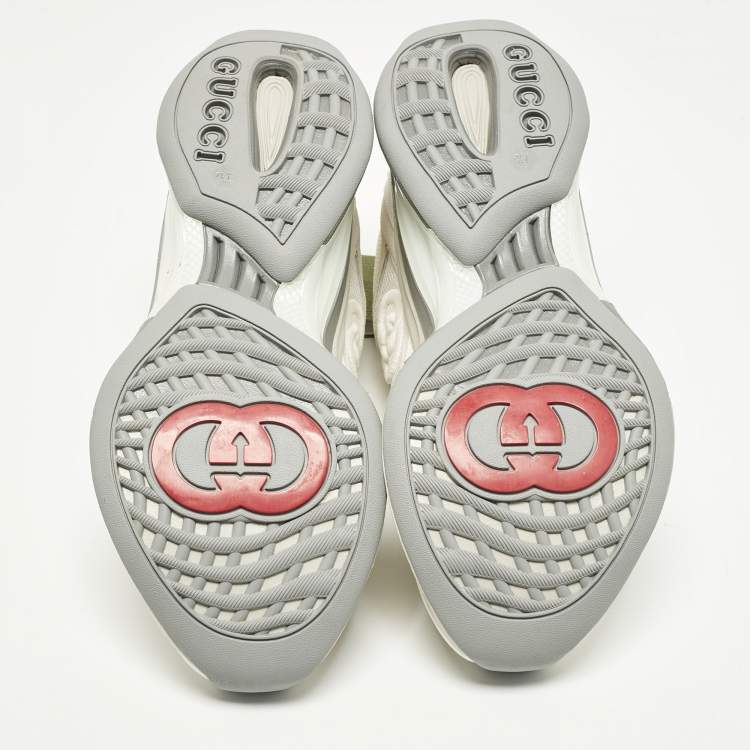 مملوكة مسبقًا حذاء رياضي غوتشي قماش محبوك أبيض للجري مقاس 43.5