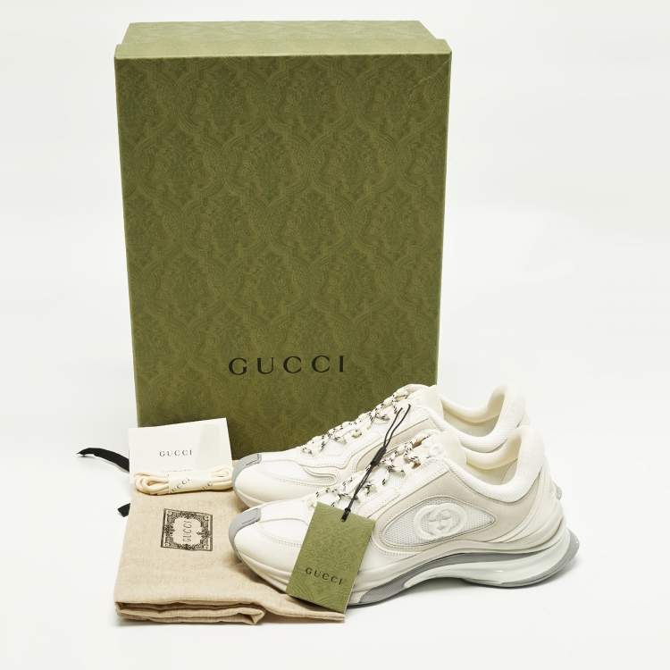 مملوكة مسبقًا حذاء رياضي غوتشي قماش محبوك أبيض للجري مقاس 43.5